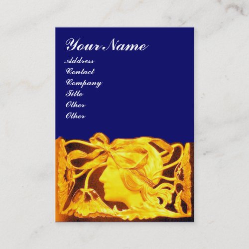 ELEGANT BEAUTYLADYBLUE GOLD YELLOW BOWFLOWERS BUSINESS CARD