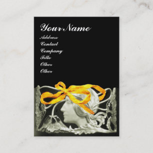 ELEGANT BEAUTY /LADY WITH GOLD YELLOW  BOW.FLOWERS BUSINESS CARD