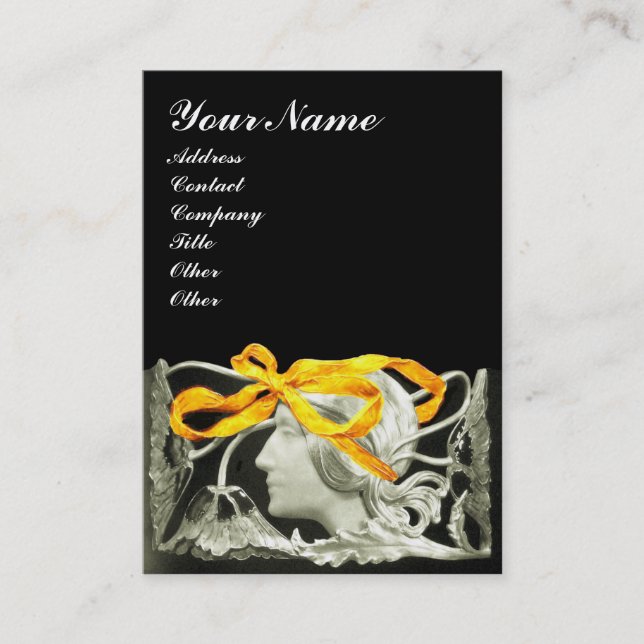 ELEGANT BEAUTY /LADY WITH GOLD YELLOW  BOW.FLOWERS BUSINESS CARD (Front)