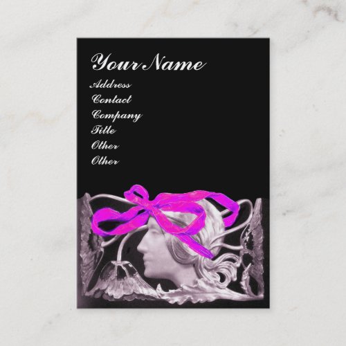 ELEGANT BEAUTY  LADY WITH PINK BOW AND FLOWERS BUSINESS CARD