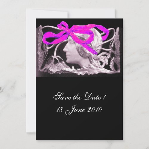 ELEGANT BEAUTY  LADY WITH PINK BOW AND FLOWERS INVITATION