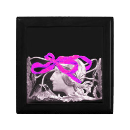 ELEGANT BEAUTY / LADY WITH PINK BOW AND FLOWERS KEEPSAKE BOX