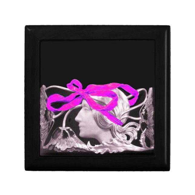 ELEGANT BEAUTY / LADY WITH PINK BOW AND FLOWERS KEEPSAKE BOX (Front)