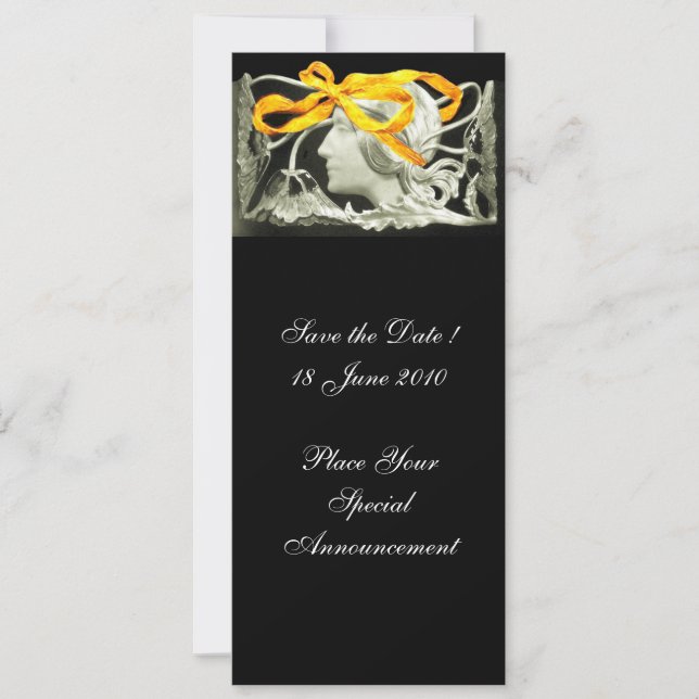 ELEGANT BEAUTY / LADY WITH YELLOW  BOW AND FLOWERS SAVE THE DATE (Front)