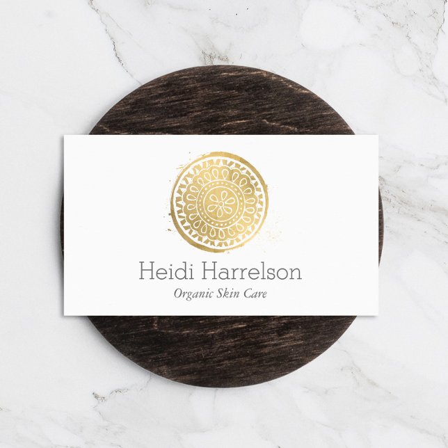 Elegant Beauty Mandala Logo Faux Gold Business Card (Creator Uploaded)