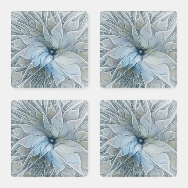 Elegant Beauty Modern Abstract Fractal Art Flower Coaster Set (Set)