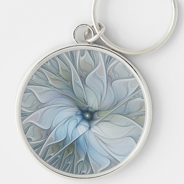 Elegant Beauty Modern Abstract Fractal Art Flower Keychain (Front)