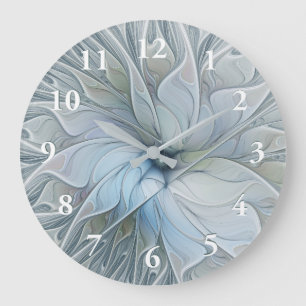 Elegant Beauty Modern Abstract Fractal Art Flower Large Clock