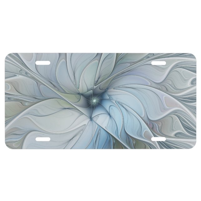 Elegant Beauty Modern Abstract Fractal Art Flower License Plate (Front)