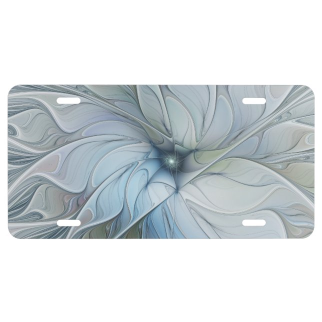 Elegant Beauty Modern Abstract Fractal Art Flower License Plate (Front)