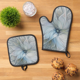 Elegant Beauty Modern Abstract Fractal Art Flower Oven Mitt & Pot Holder Set