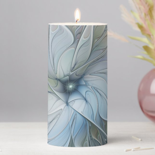 Elegant Beauty Modern Abstract Fractal Art Flower Pillar Candle (In Situ)