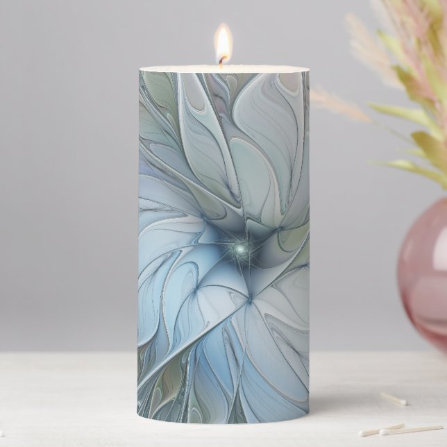 Elegant Beauty Modern Abstract Fractal Art Flower Pillar Candle (In Situ)