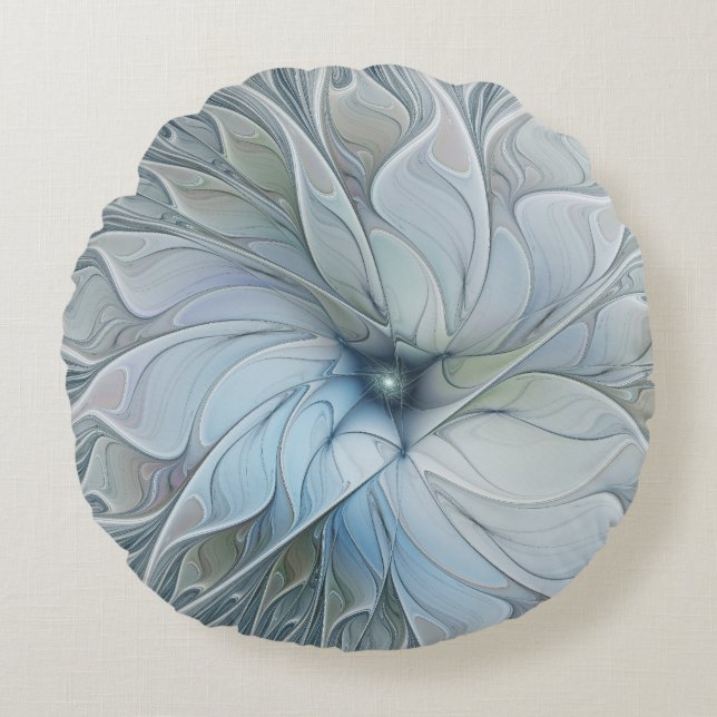 Elegant Beauty Modern Abstract Fractal Art Flower Round Pillow (Front)