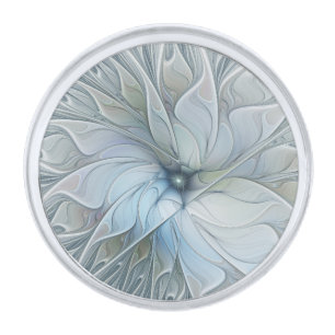 Elegant Beauty Modern Abstract Fractal Art Flower Silver Finish Lapel Pin