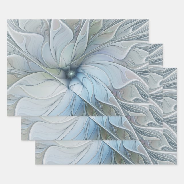 Elegant Beauty Modern Abstract Fractal Art Flower Wrapping Paper Sheets (Set)
