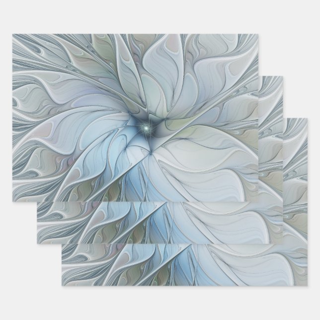 Elegant Beauty Modern Abstract Fractal Art Flower Wrapping Paper Sheets (Set)