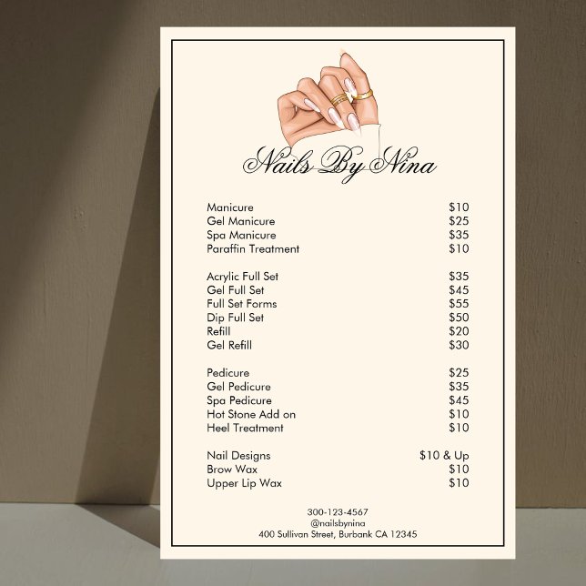 Elegant Beauty Nail Salon Services Price List Foam Board (Creator Uploaded)