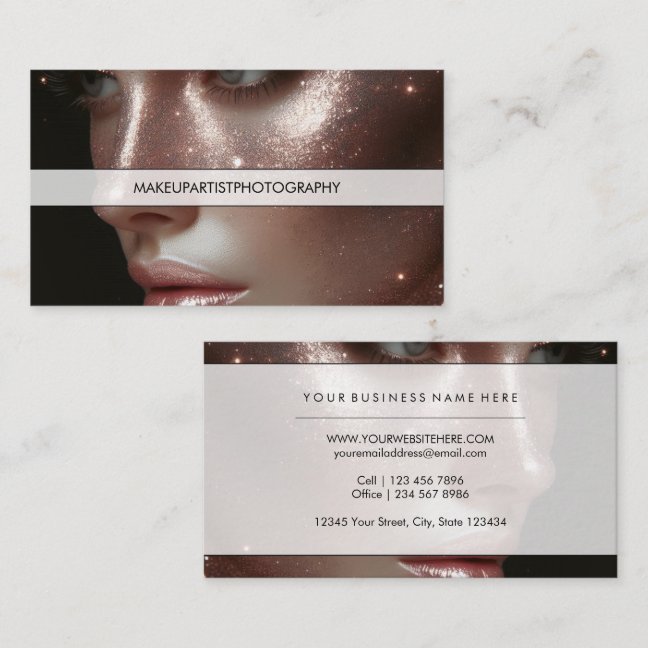 Elegant Beauty Photography Overlay Makeup Artist Business Card