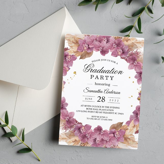 Elegant Beauty Pink Watercolor Orchid & Pampas Invitation (Creator Uploaded)