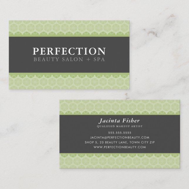 ELEGANT BEAUTY pretty pattern light green gray Business Card (Front/Back)