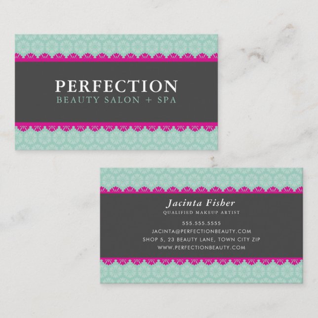 ELEGANT BEAUTY pretty pattern pink gray mint Business Card (Front/Back)