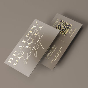 Elegant Beauty Professional Taupe Gold QR Code Foil Business Cards