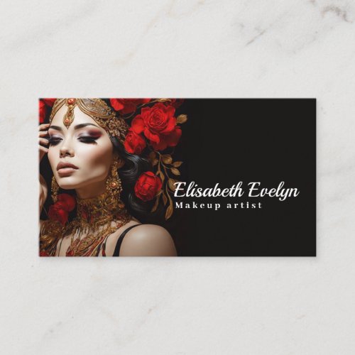 Elegant Beauty Red Roses and Gold bg767 Business Card