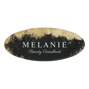 Elegant Beauty Salon Black & Gold Glitter Beauty Name Tag