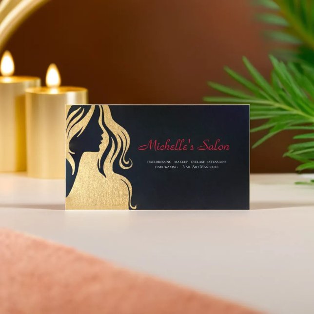  Elegant Beauty Salon & Hair Stylist Silver Black Business Card Magnet (Creator Uploaded)