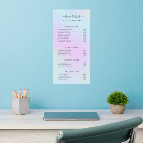 Elegant Beauty Salon Holographic Price List Wall Decal