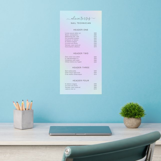 Elegant Beauty Salon Holographic Price List Wall Decal (Home Office 2)