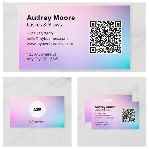Elegant Beauty Salon Lashes Brows Logo QR Code Business Card
