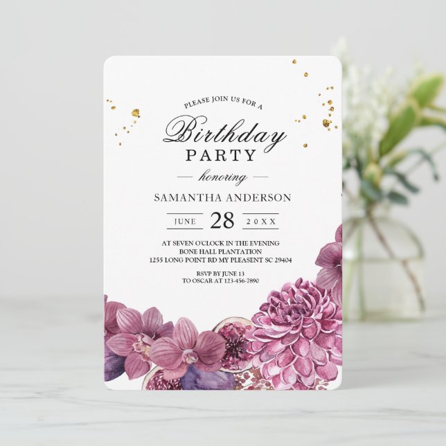 Elegant Beauty Watercolor Pink & Purple Orchids  Invitation (Standing Front)