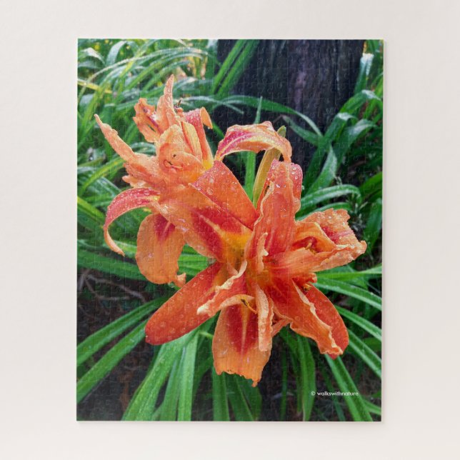 Elegant Bedewed Orange Double Flowered Daylilies Jigsaw Puzzle (Vertical)