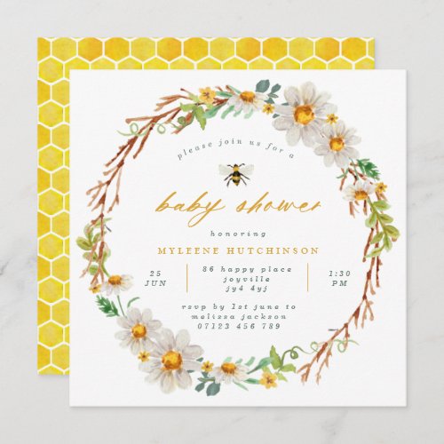 Elegant Bee and Daisies Baby Shower Invitation