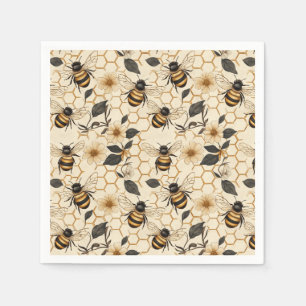 Elegant Bee and Honeycomb Pattern Napkins