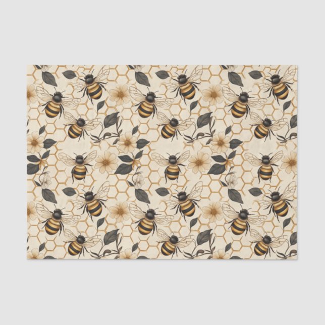 Elegant Bee and Honeycomb Pattern Tissue Paper (Front)