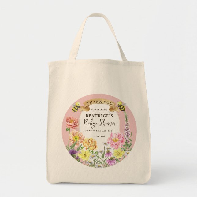 Elegant Bee and Wildflower Baby Shower Favors Tote Bag (Front)