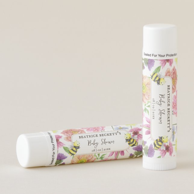 Elegant Bee and Wildflower Baby Shower Lip Balm (Front)