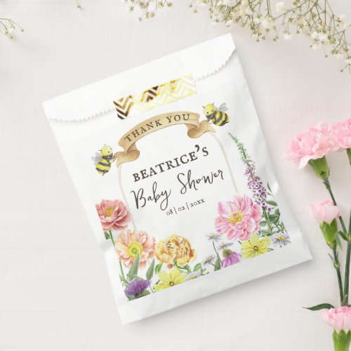 Elegant Bee and Wildflower Baby Shower Thank You Favor Bag