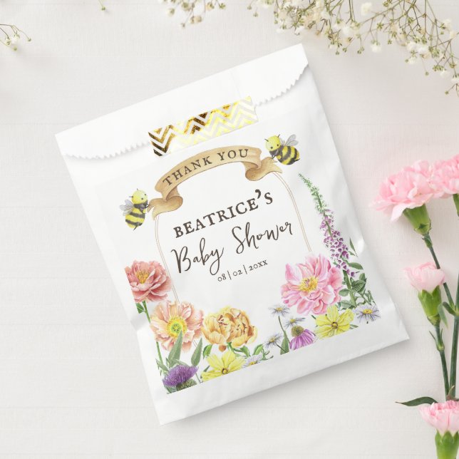 Elegant Bee and Wildflower Baby Shower Thank You Favor Bag (Sealed)