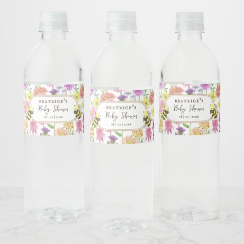 Elegant Bee and Wildflower Baby Shower Water Bottle Label
