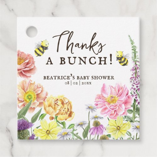 Elegant Bee and Wildflower Baby Shower Welcome Favor Tags