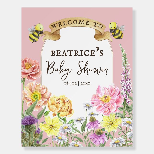 Elegant Bee and Wildflower Baby Shower Welcome Foam Board (Front)