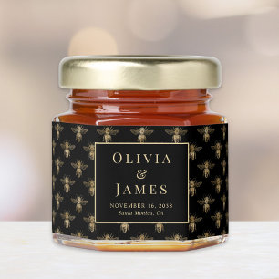 Elegant Bee Black Gold Wedding Honey Jar Favors