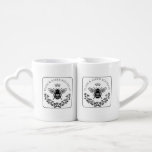 Elegant Bee Floral Couple's Name Logo Coffee Mug Set<br><div class="desc">A regal elegant newlywed couple's round bee floral laurel round logo lover's mugs.</div>