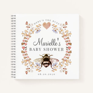 Elegant Bee Floral Heart Baby Shower Guest Notebook
