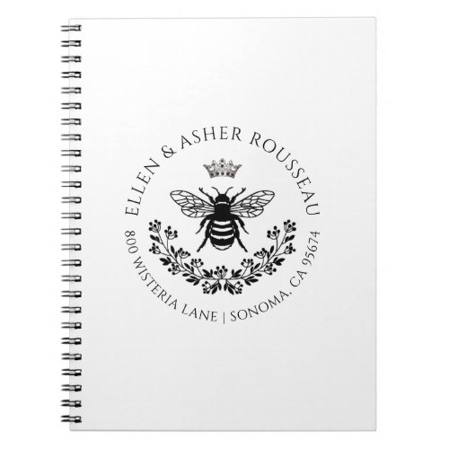 Elegant Bee Floral Newlyweds Name Logo Notebook