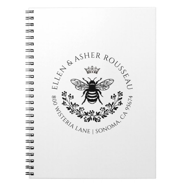 Elegant Bee Floral Newlyweds Name Logo Notebook (Front)